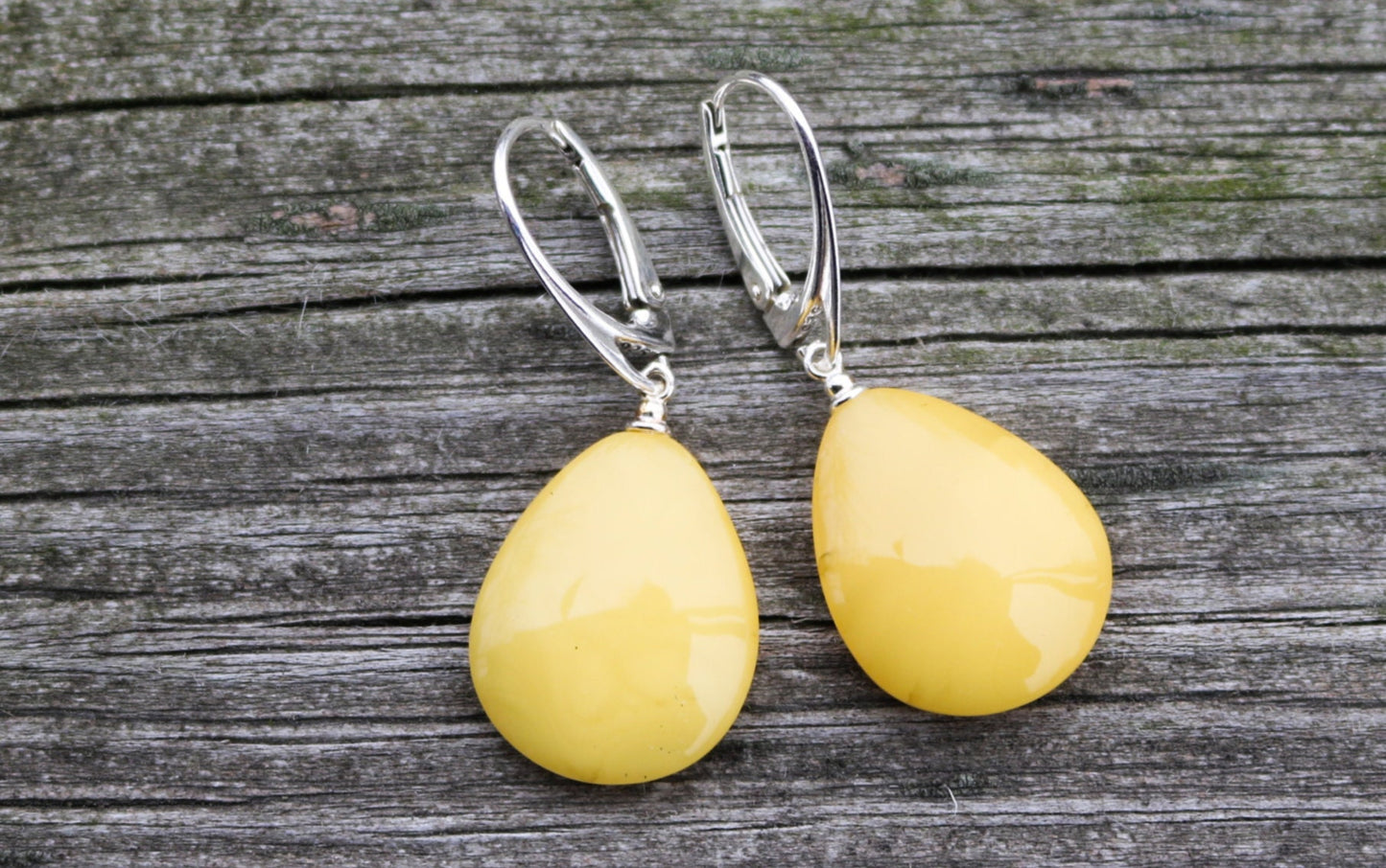 Baltic Amber Earrings Butterscotch Yolk Jewelry 1.6" 3.4 gram 925 Silver