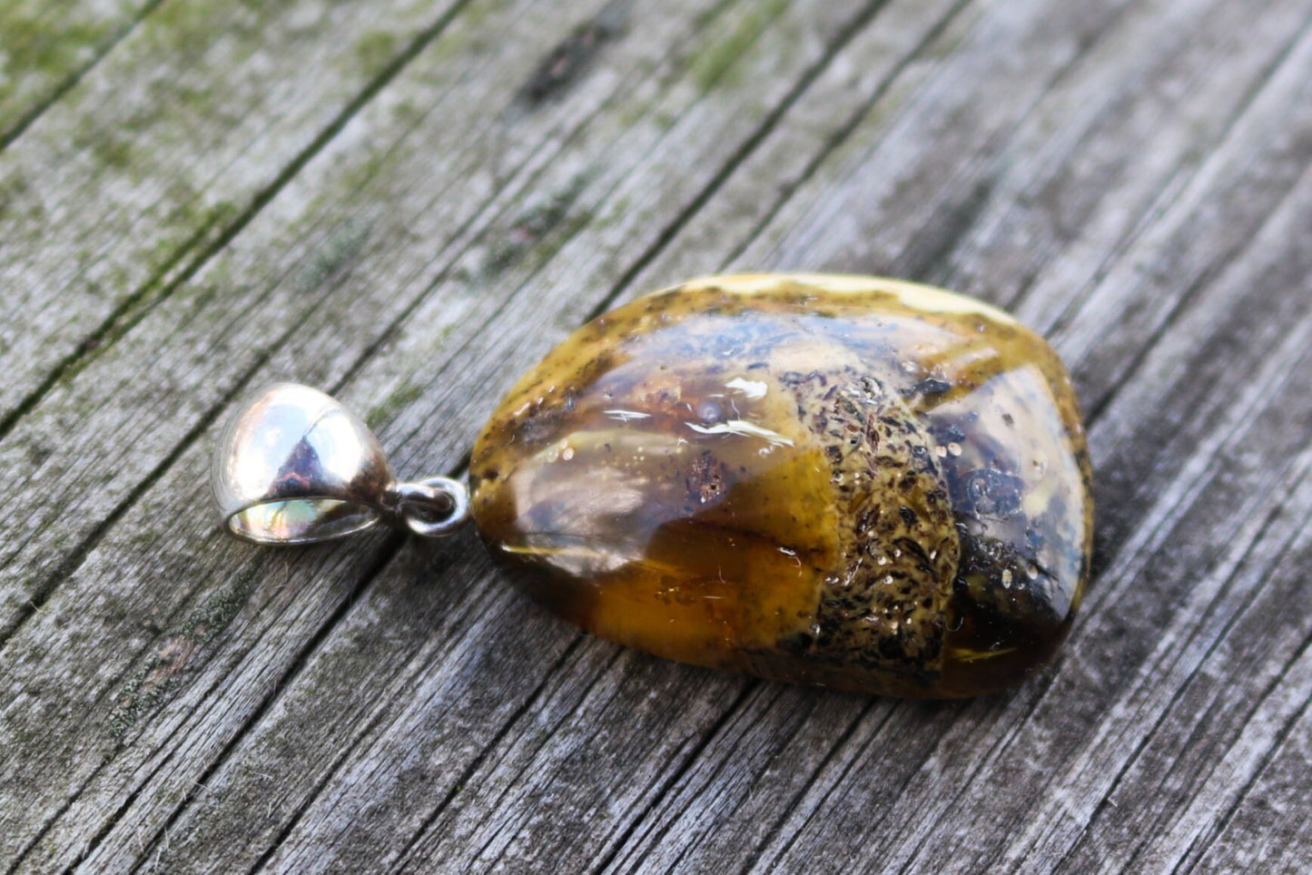 Baltic Amber Pendant Gray Butterscotch Natural Untreated Unisex 1.8" 5.8 gram 925 Silver