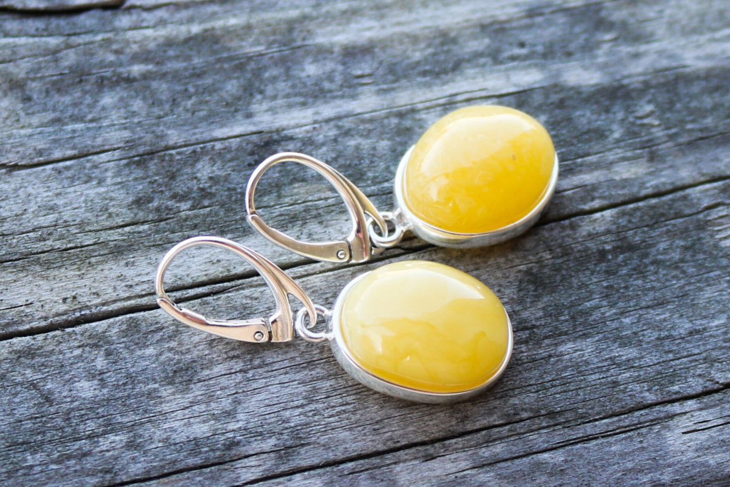Baltic Amber Earrings Butterscotch Oval Jewelry 1.53" 6.6 gram 925 Silver
