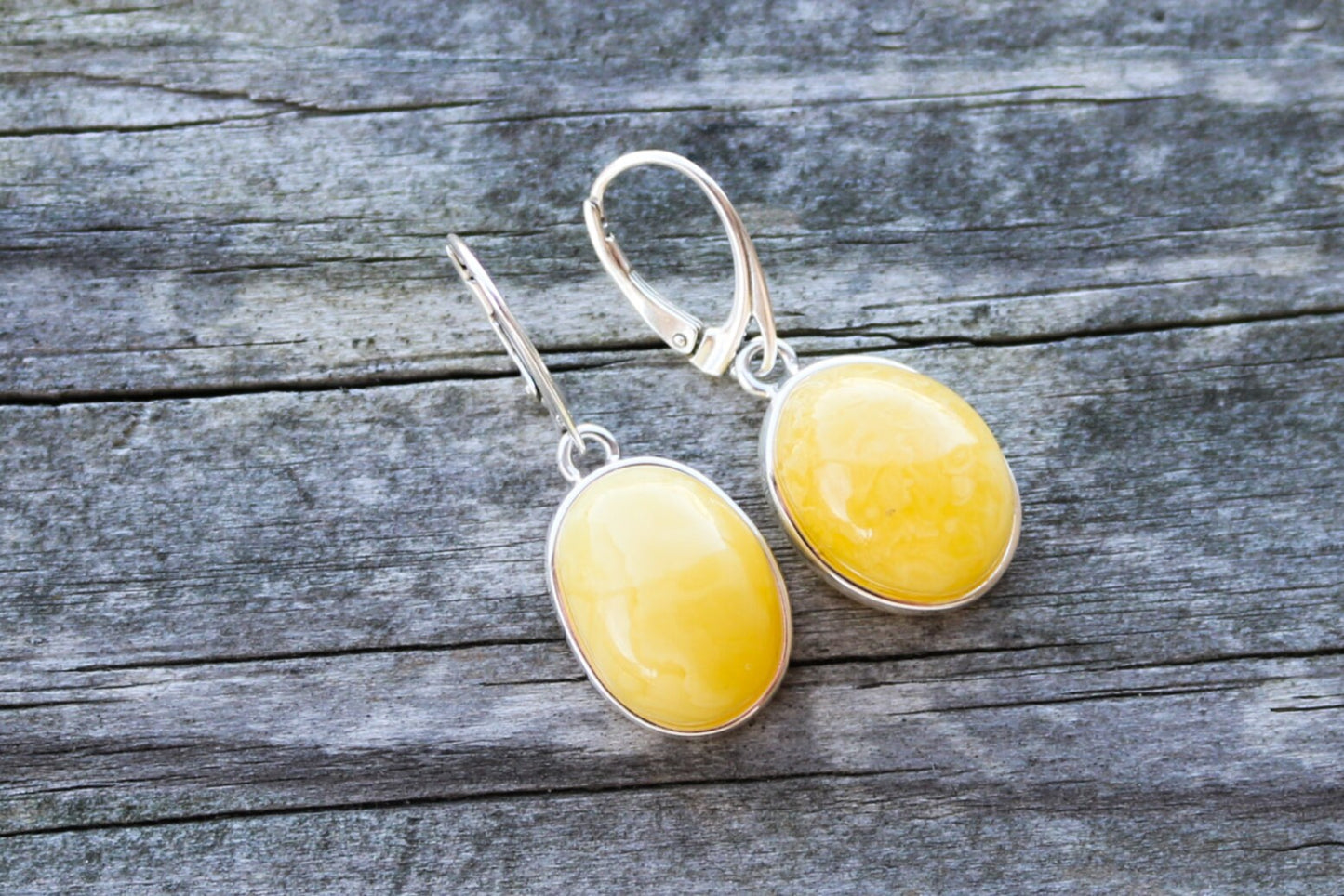 Baltic Amber Earrings Butterscotch Oval Jewelry 1.53" 6.6 gram 925 Silver