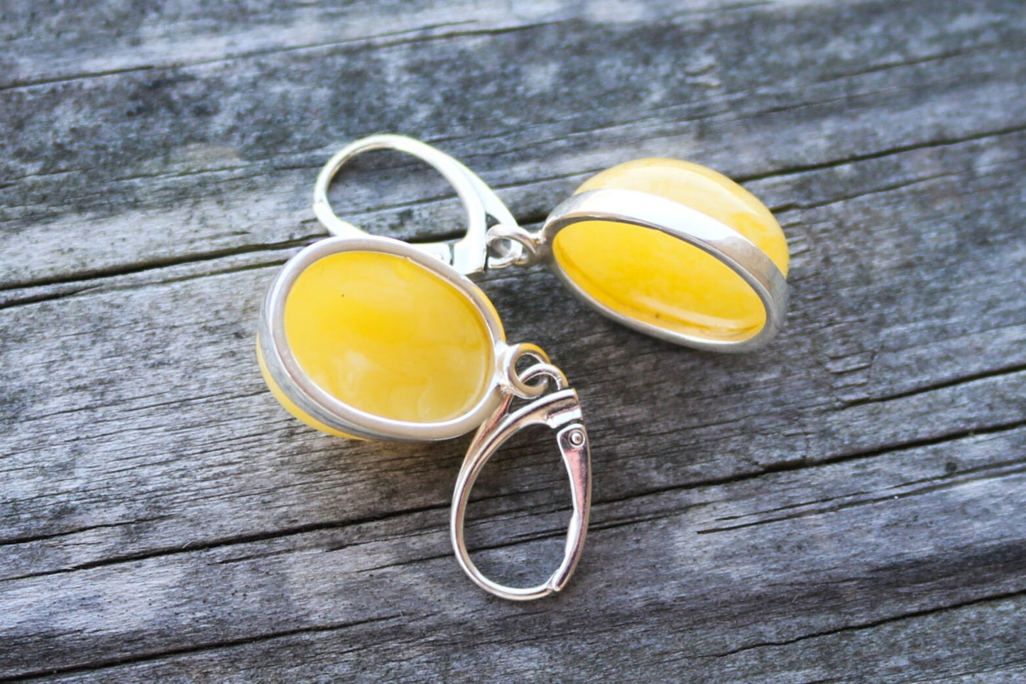 Baltic Amber Earrings Butterscotch Oval Jewelry 1.53" 6.6 gram 925 Silver