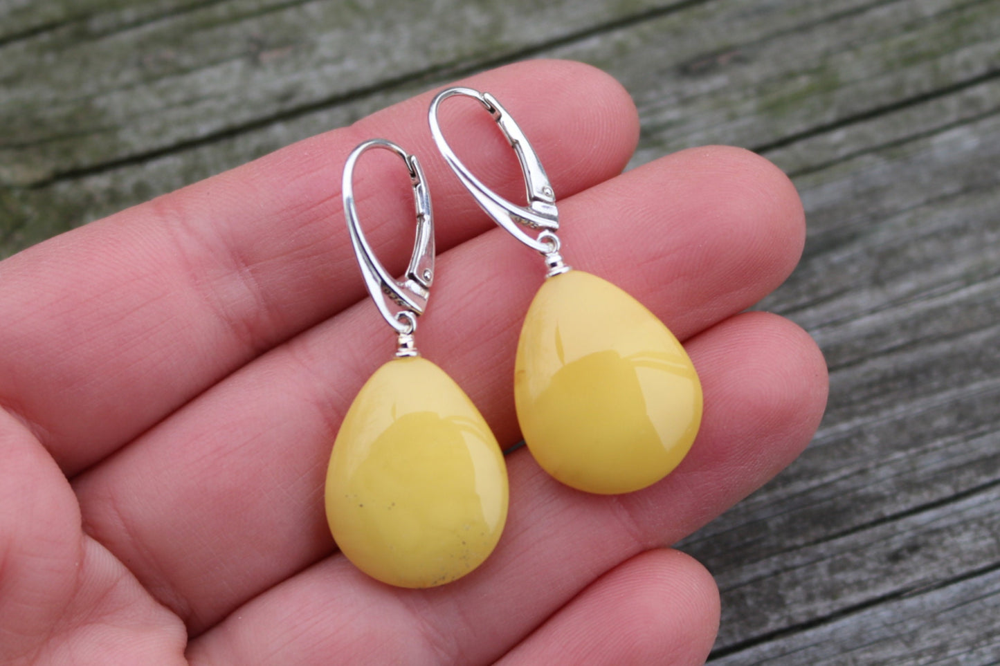 Baltic Amber Earrings Butterscotch Yolk Jewelry 1.6" 3.4 gram 925 Silver
