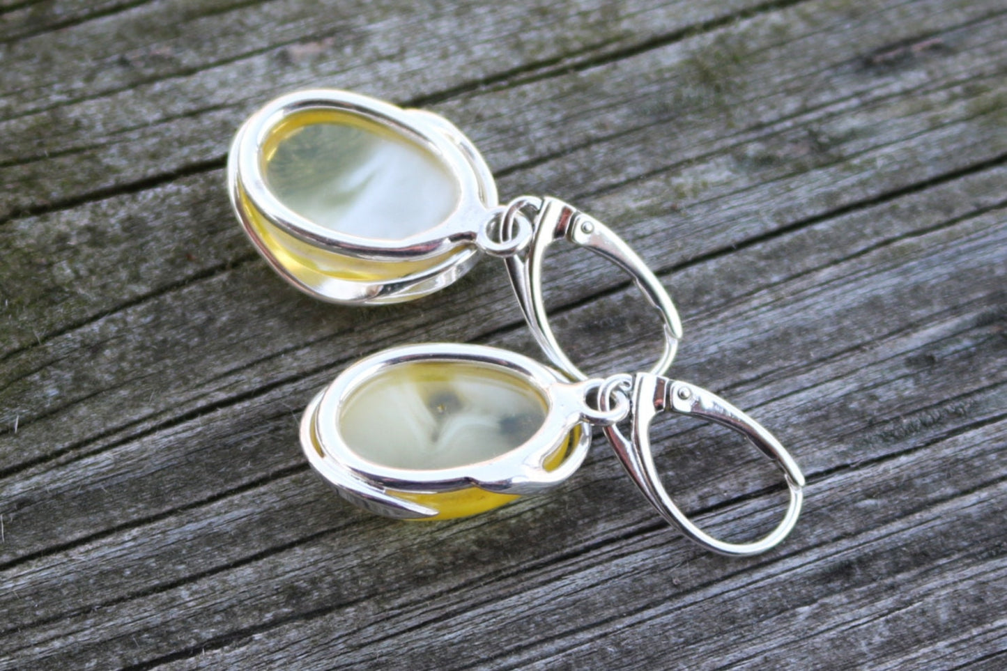Baltic Amber Earrings Butterscotch Cloudy Oval Natural Jewelry 1.6" 8.3 gram 925 Silver
