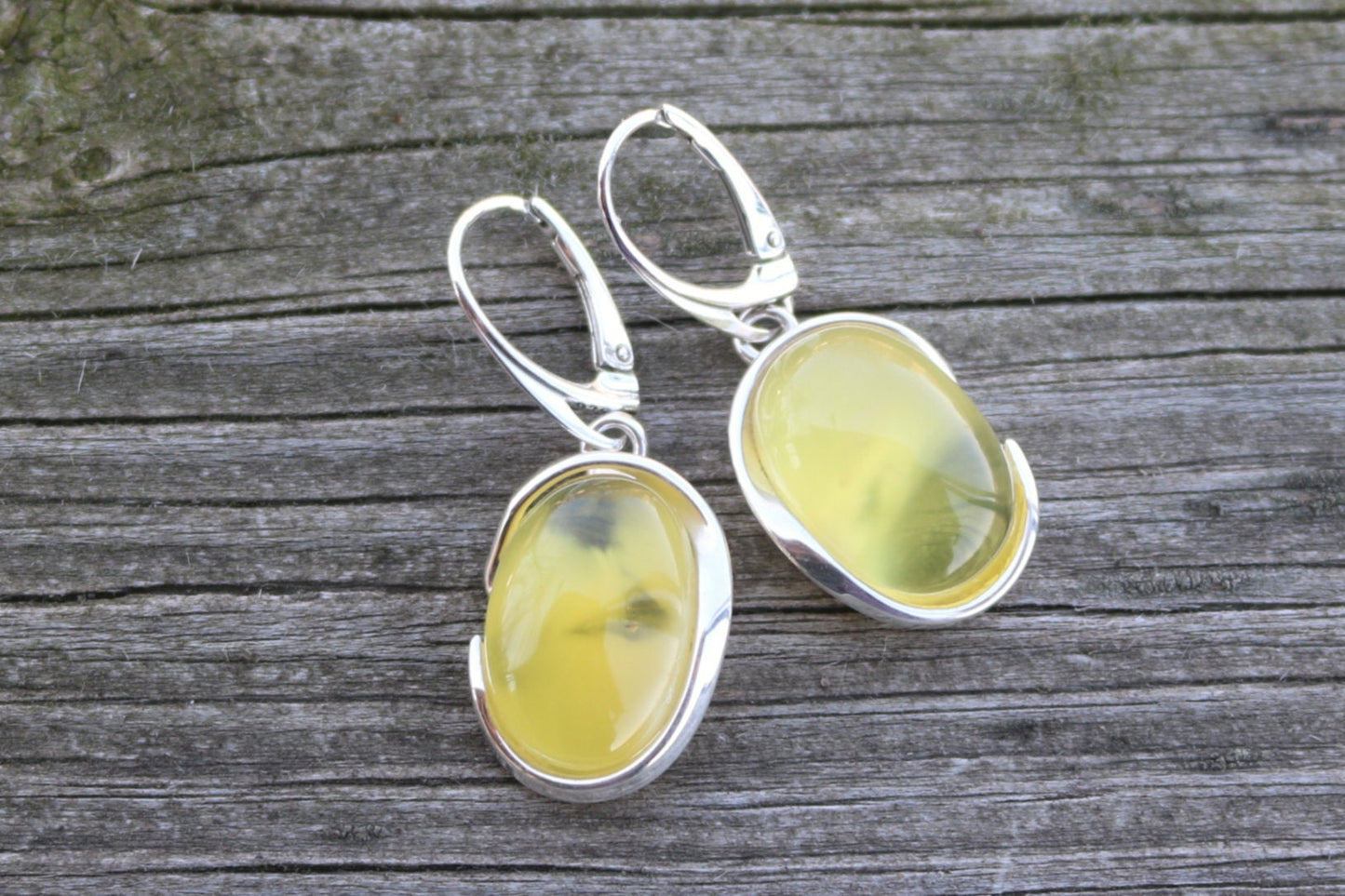 Baltic Amber Earrings Butterscotch Cloudy Oval Natural Jewelry 1.6" 8.3 gram 925 Silver