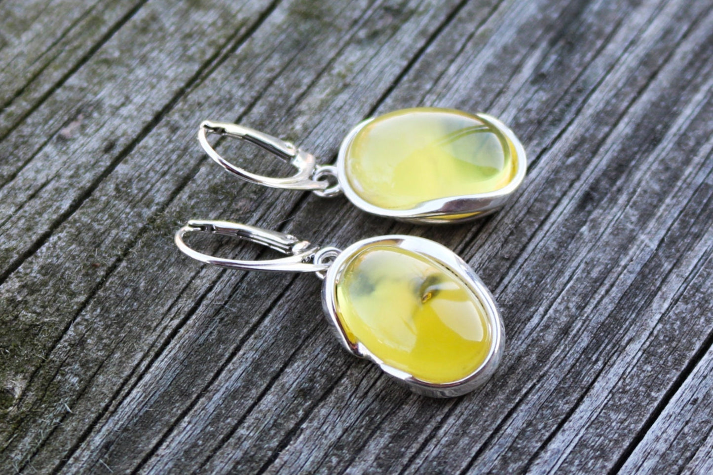 Baltic Amber Earrings Butterscotch Cloudy Oval Natural Jewelry 1.6" 8.3 gram 925 Silver