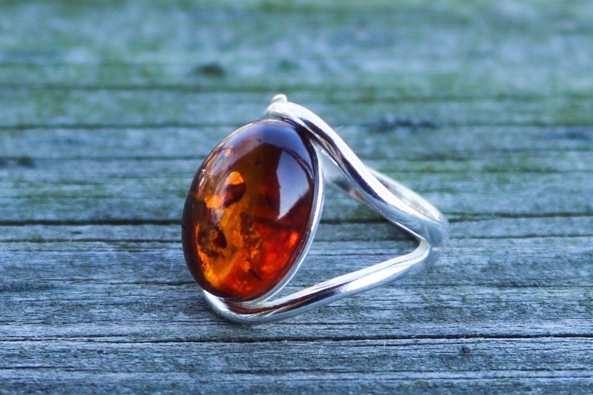 Baltic Amber Ring Cognac Round Adjustable Natural Unisex Jewelry 6 gram