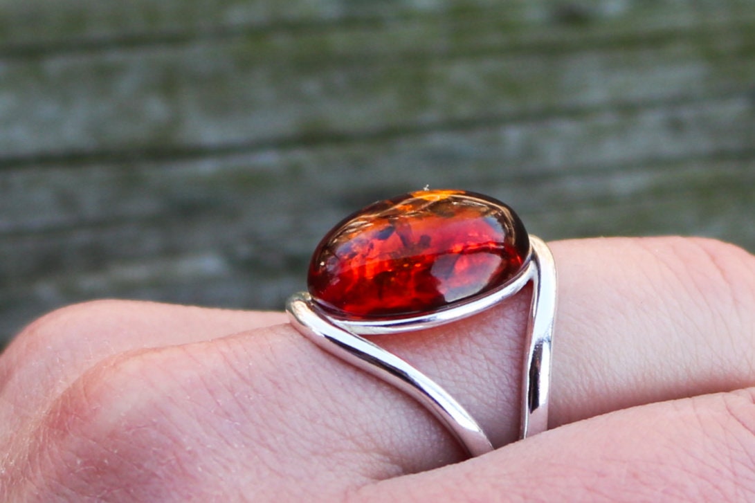 Baltic Amber Ring Cognac Round Adjustable Natural Unisex Jewelry 6 gram