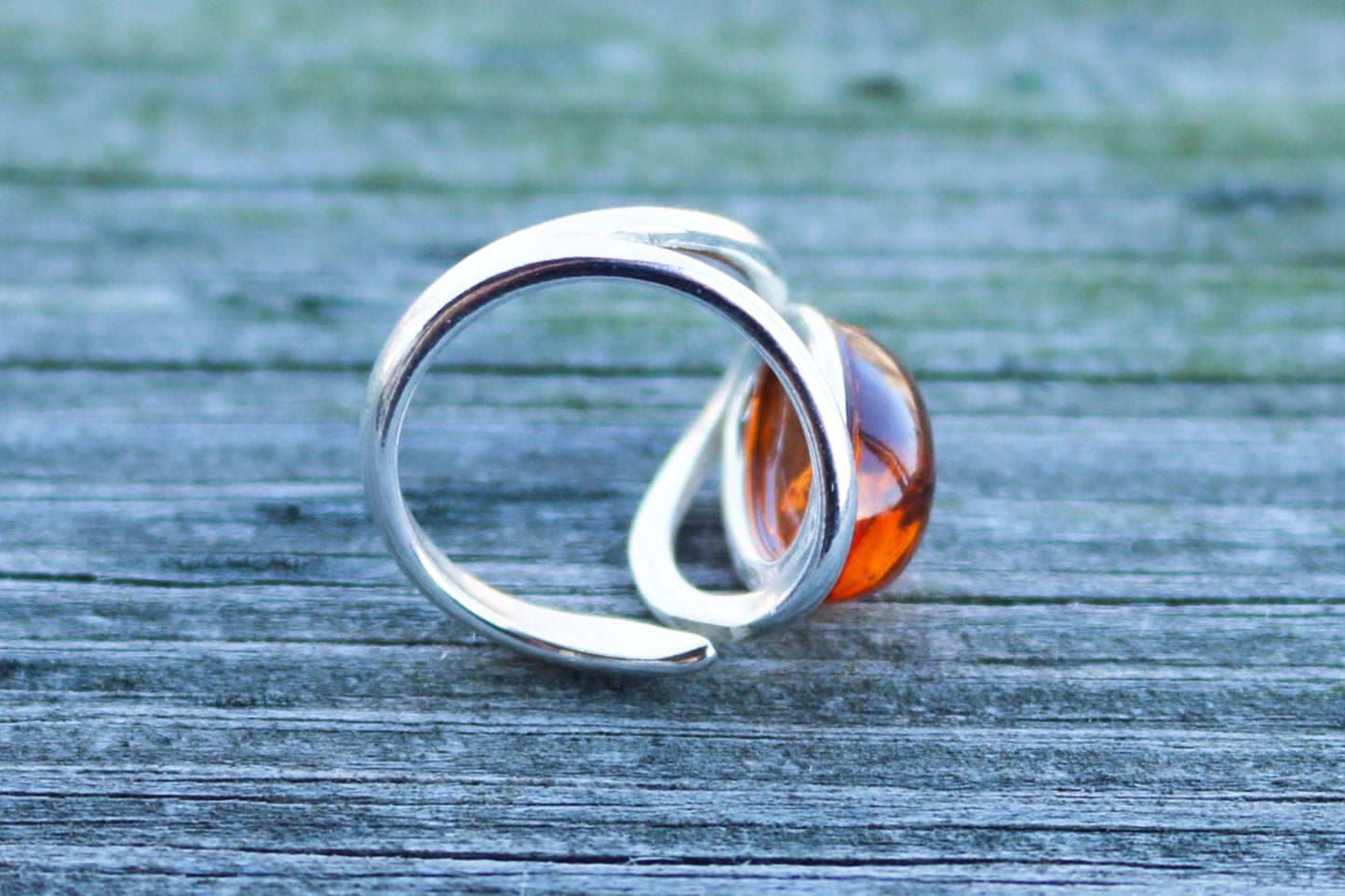 Baltic Amber Ring Cognac Round Adjustable Natural Unisex Jewelry 6 gram
