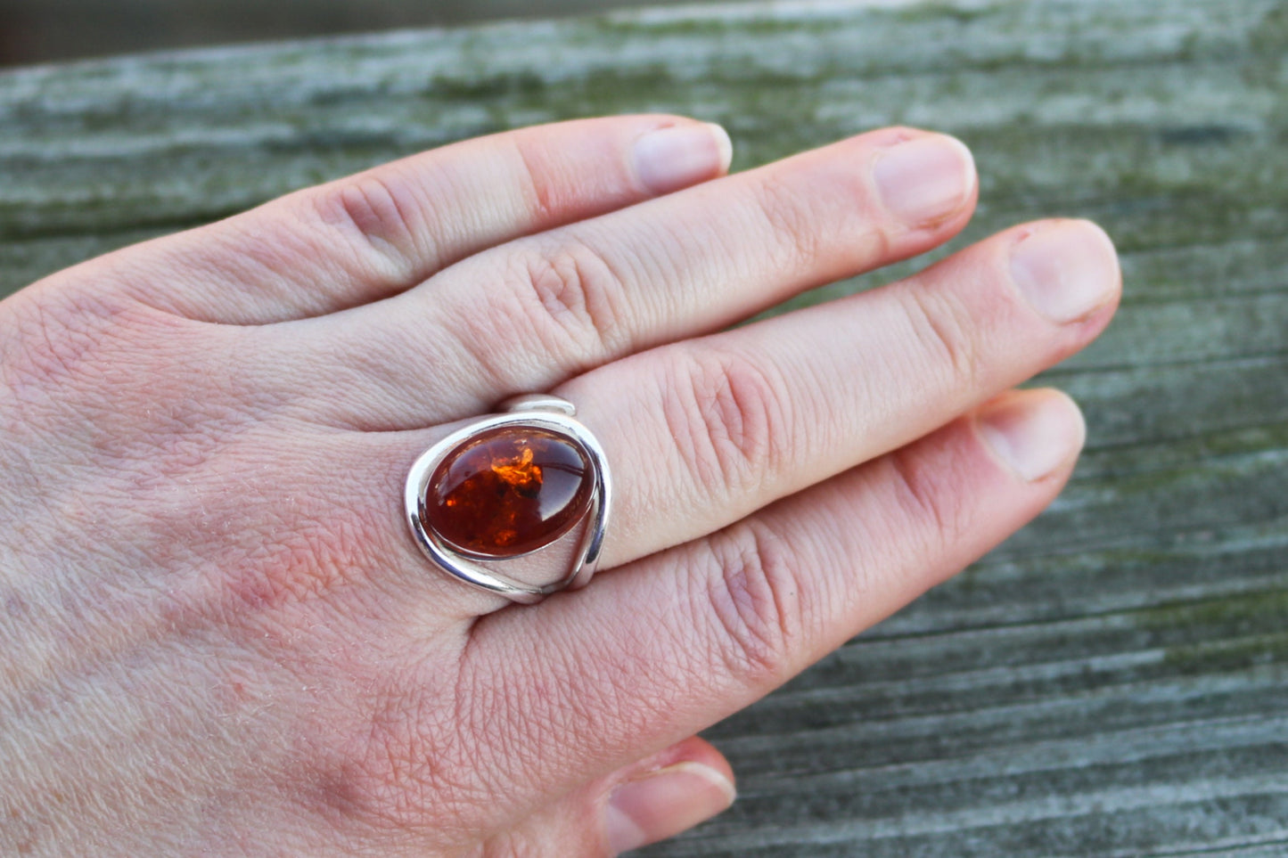 Baltic Amber Ring Cognac Round Adjustable Natural Unisex Jewelry 6 gram