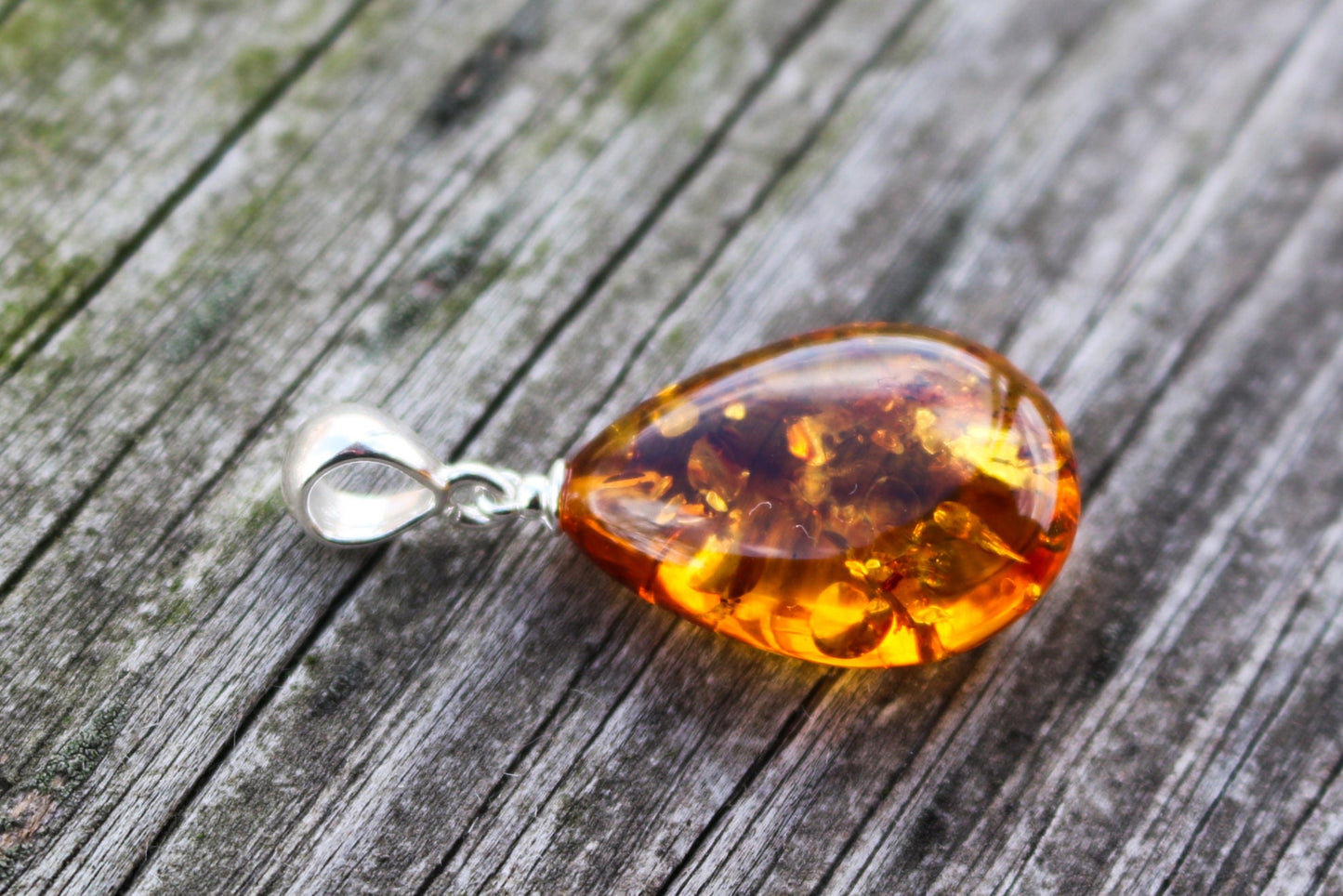 Baltic Amber Pendant Drop Honey Sparkling Unisex 1.35″ 2.6 gram 925 Silver