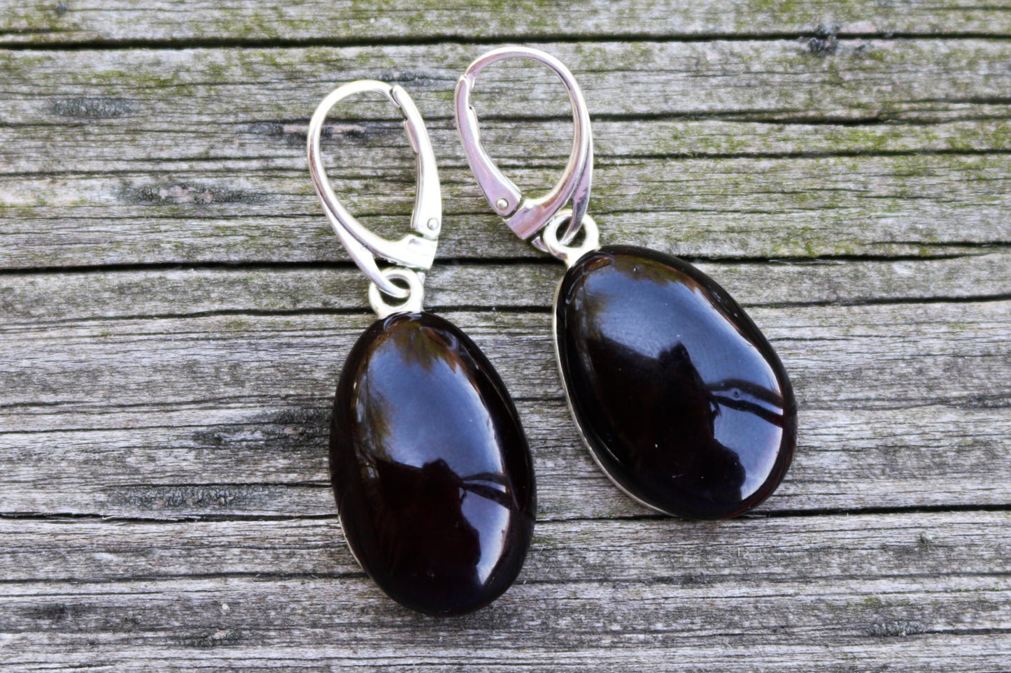 Baltic Amber Earrings Cherry Oval Natural Jewelry 1.74" 8.9 gram 925 Silver