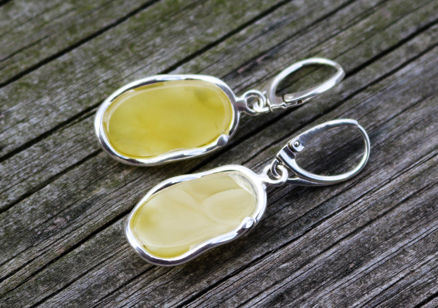 Baltic Amber Earrings Butterscotch Oval Jewelry 1.76" 6.4 gram 925 Silver