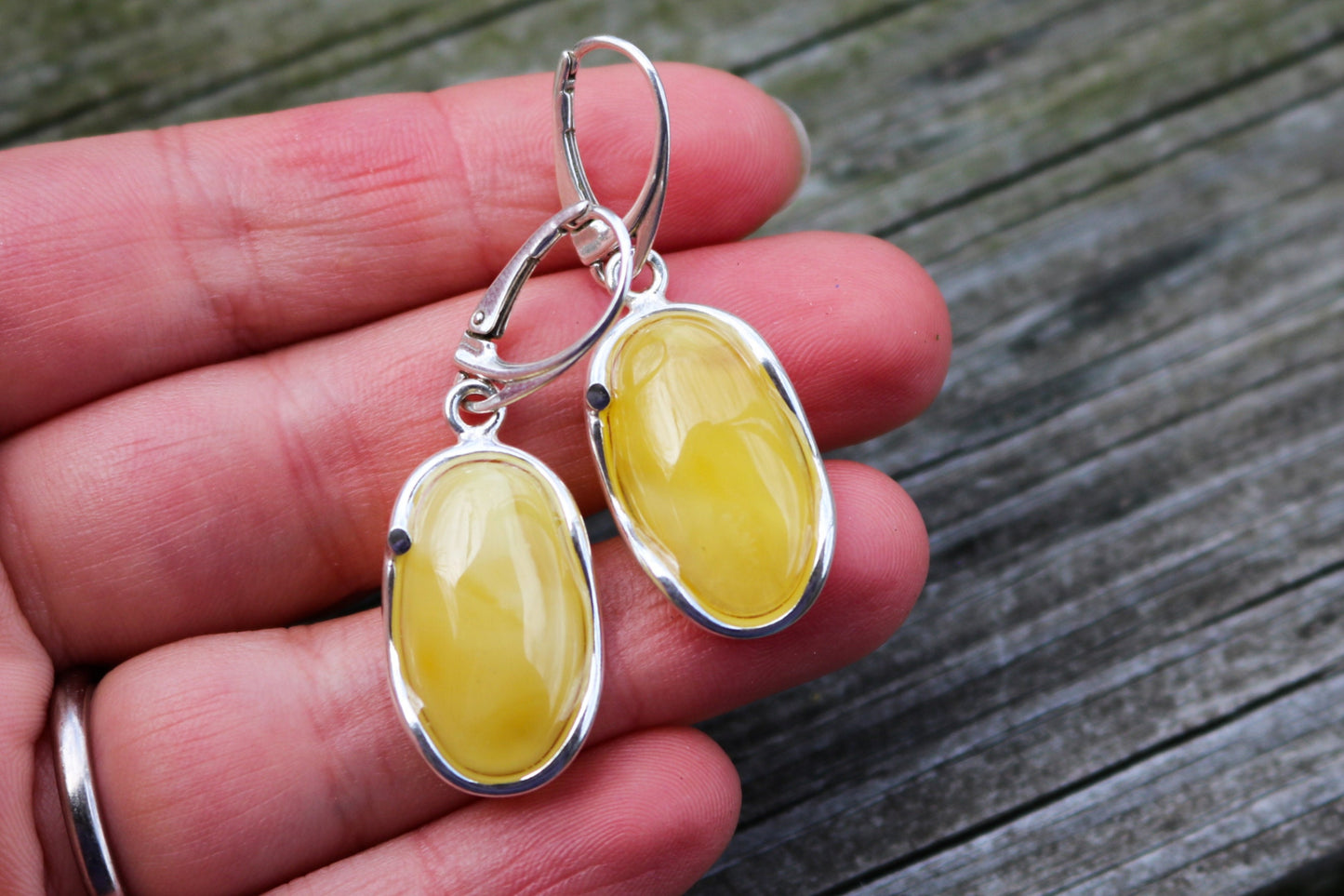 Baltic Amber Earrings Butterscotch Oval Jewelry 1.76" 6.4 gram 925 Silver