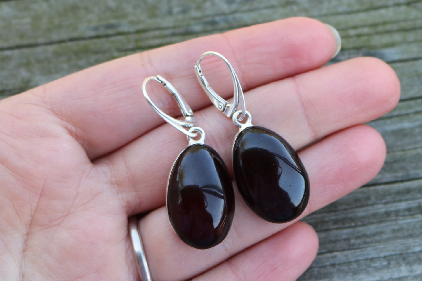Baltic Amber Earrings Cherry Oval Natural Jewelry 1.74" 8.9 gram 925 Silver