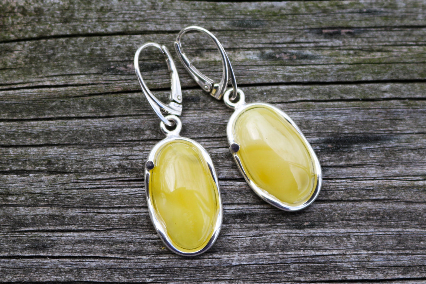 Baltic Amber Earrings Butterscotch Oval Jewelry 1.76" 6.4 gram 925 Silver