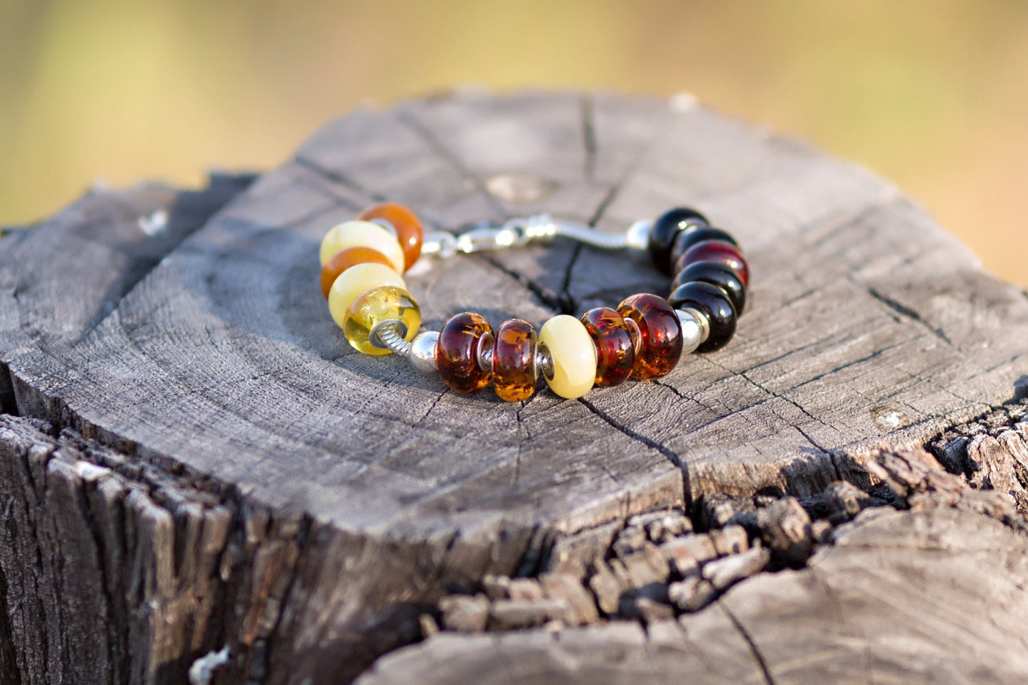 Baltic Amber Charm Bead Dark Cognac Natural Silver Core