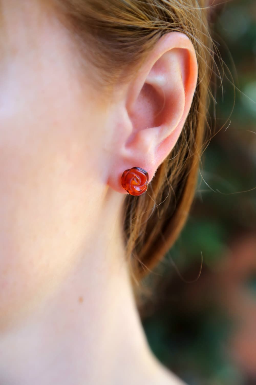 Flower Earrings - Rose Earrings - Rose Stud Earrings - Gift For Her - Baltic Amber Earrings - Cognac Amber Earrings - Flower Jewelry