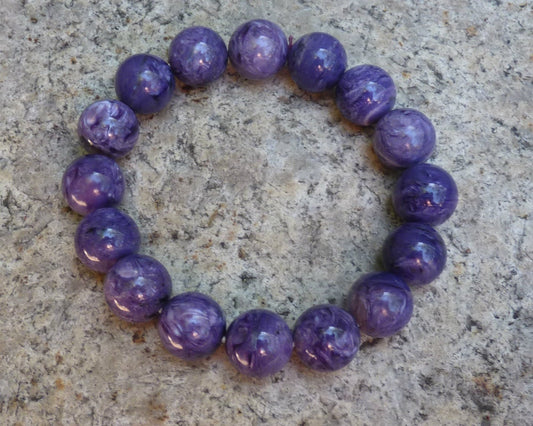 Charoite Bracelet Russian Stone Ball Beads Purple Natural Untreated 13 mm AAA grade 44 gram