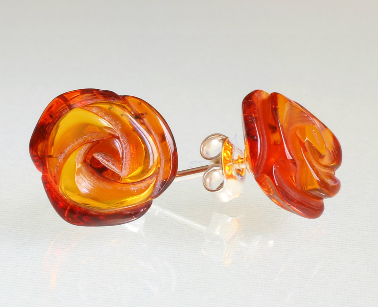 Flower Earrings - Rose Earrings - Rose Stud Earrings - Gift For Her - Baltic Amber Earrings - Cognac Amber Earrings - Flower Jewelry