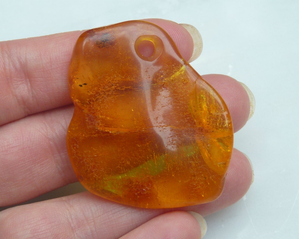 Baltic Amber Honey Pendant Pierced Natural Untreated Unisex 1.7" 6.9 gram