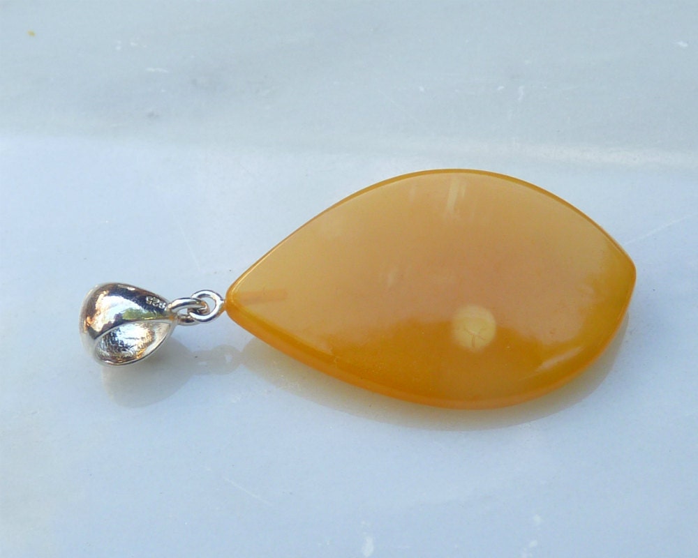 Baltic Amber Pendant Antique Butterscotch Yolk Faceted Unisex Jewelry 2.16" 4.9 gram 925 Silver