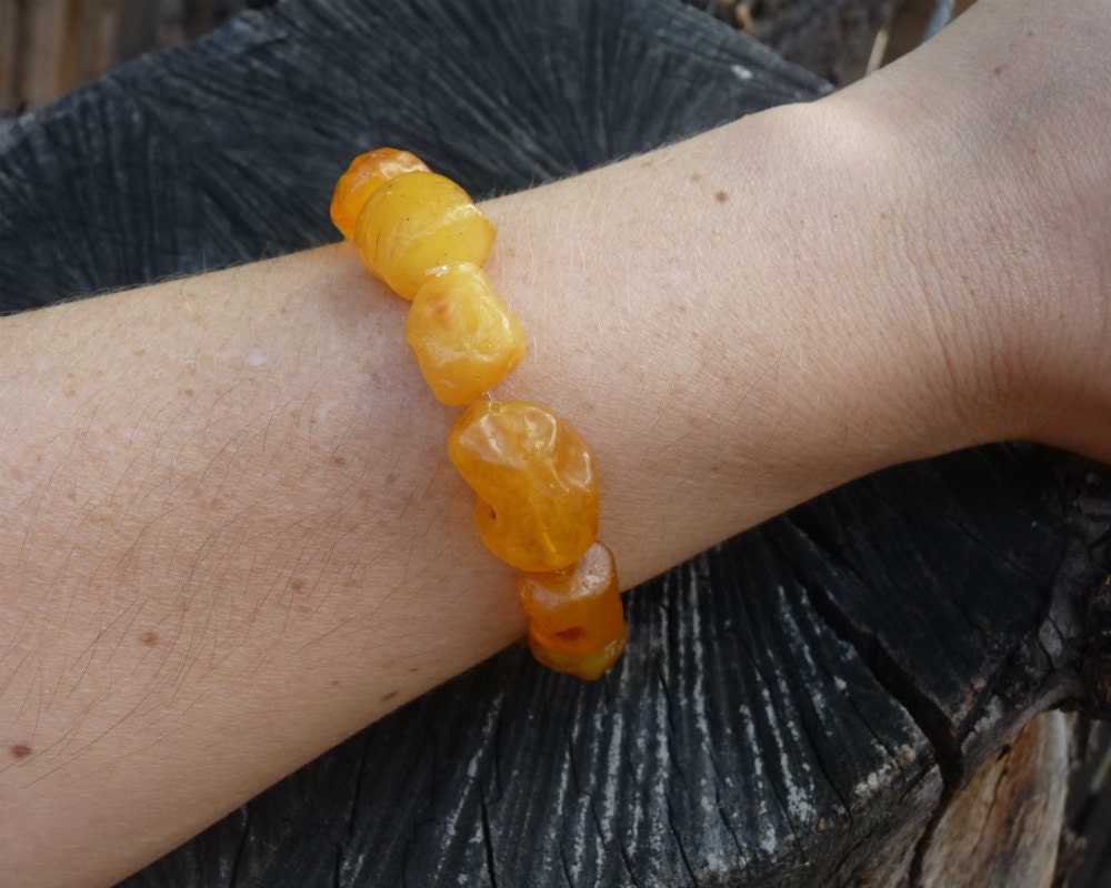 Baltic Amber Nodule Drop Bracelet Untreated Raw Natural Honey Unisex 8″ 16.3 gram