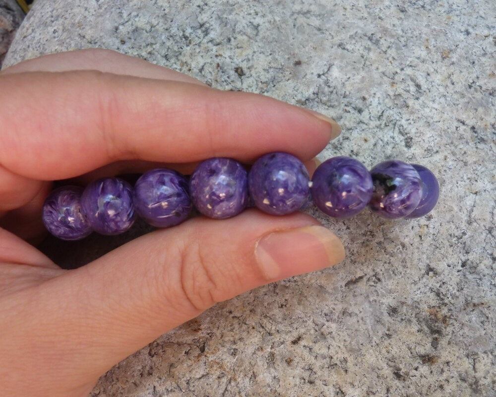 Charoite Bracelet Russian Stone Ball Beads Purple Natural Untreated 13 mm AAA grade 44 gram