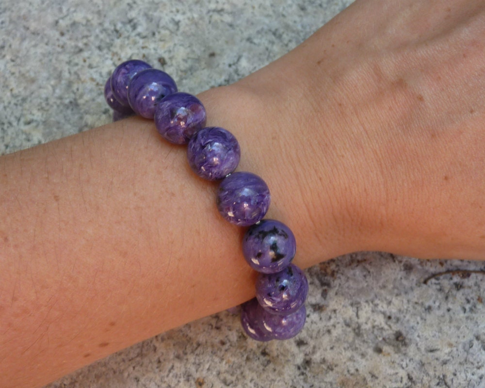 Charoite Bracelet Russian Stone Ball Beads Purple Natural Untreated 13 mm AAA grade 44 gram