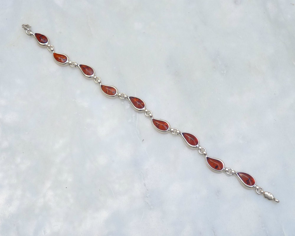 Baltic Amber Bracelet Chain Cognac Jewelry 7 3/4 inch 925 Silver