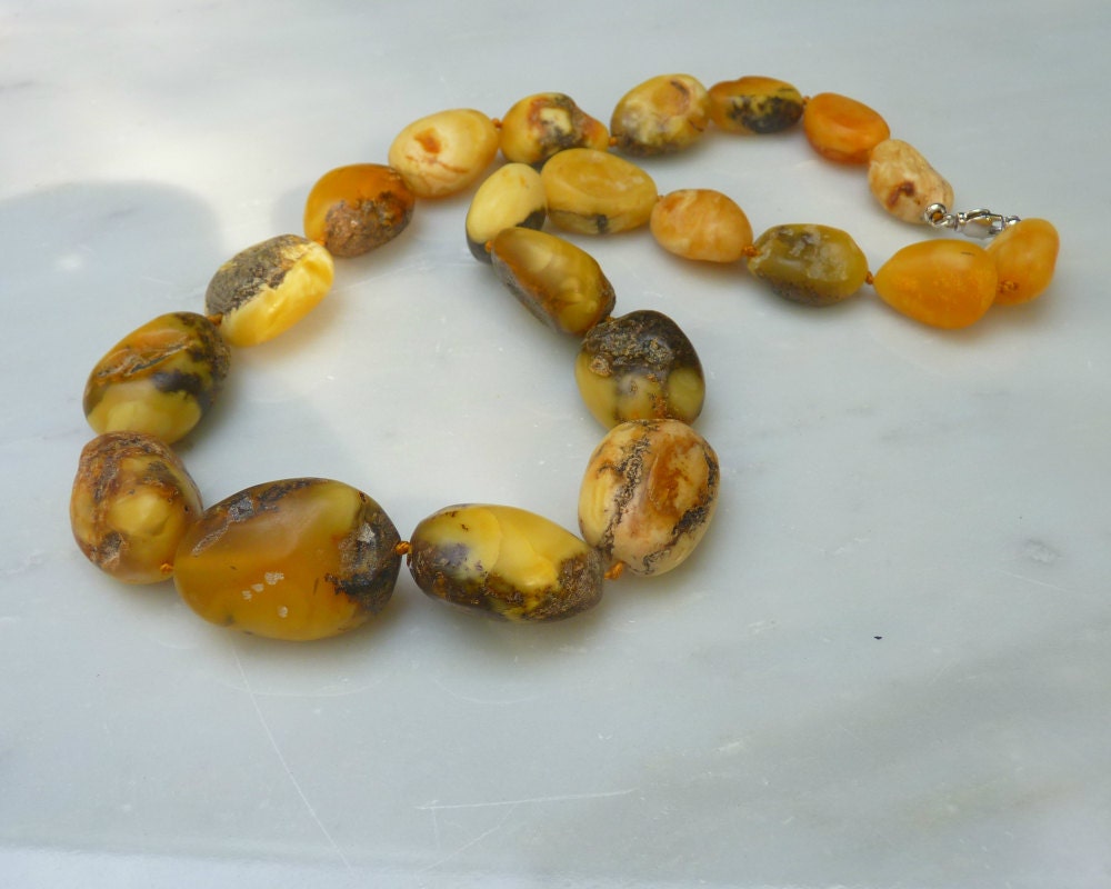 Baltic Amber Butterscotch Necklace Raw Olive Beads Untreated Jewelry 22.5" 74.3 gram