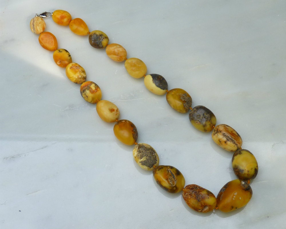 Baltic Amber Butterscotch Necklace Raw Olive Beads Untreated Jewelry 22.5" 74.3 gram