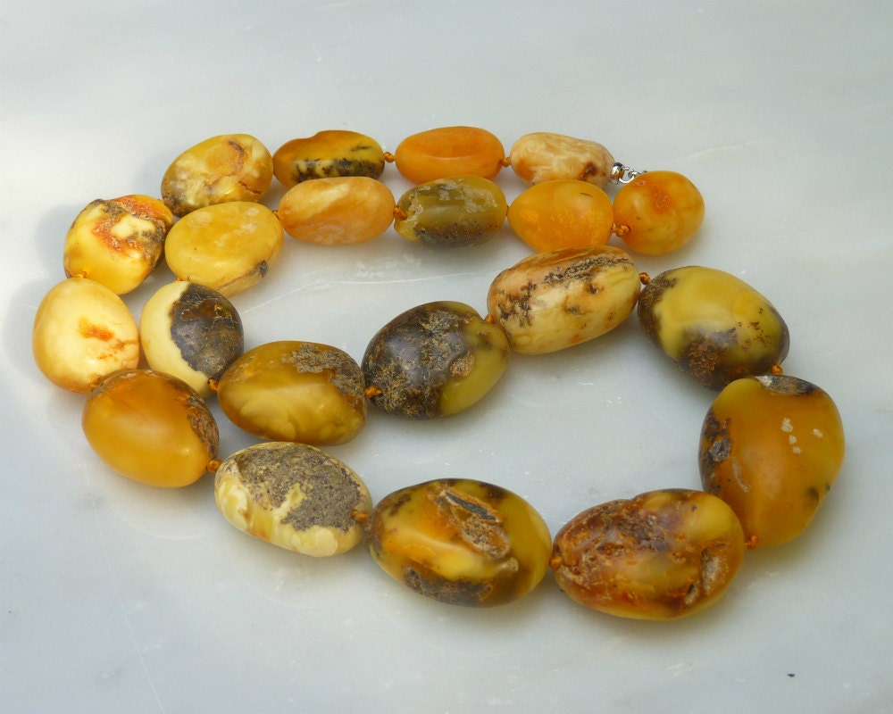 Baltic Amber Butterscotch Necklace Raw Olive Beads Untreated Jewelry 22.5" 74.3 gram