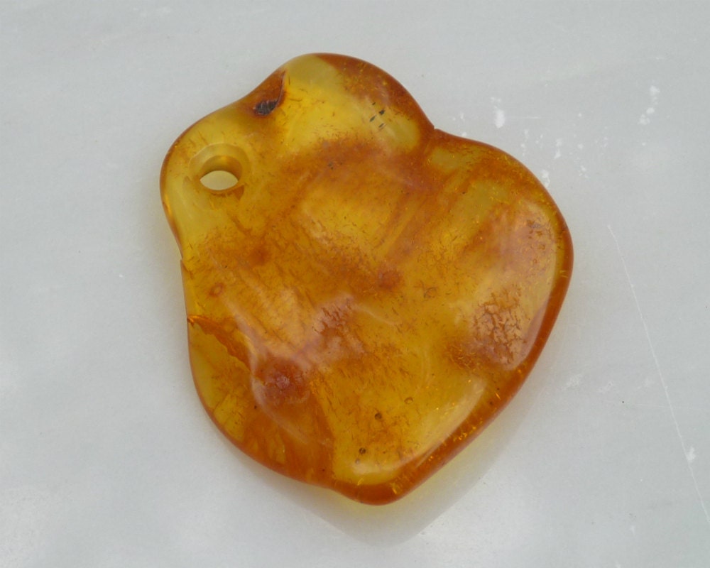 Baltic Amber Honey Pendant Pierced Natural Untreated Unisex 1.7" 6.9 gram