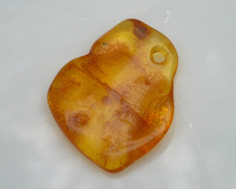 Baltic Amber Honey Pendant Pierced Natural Untreated Unisex 1.7" 6.9 gram