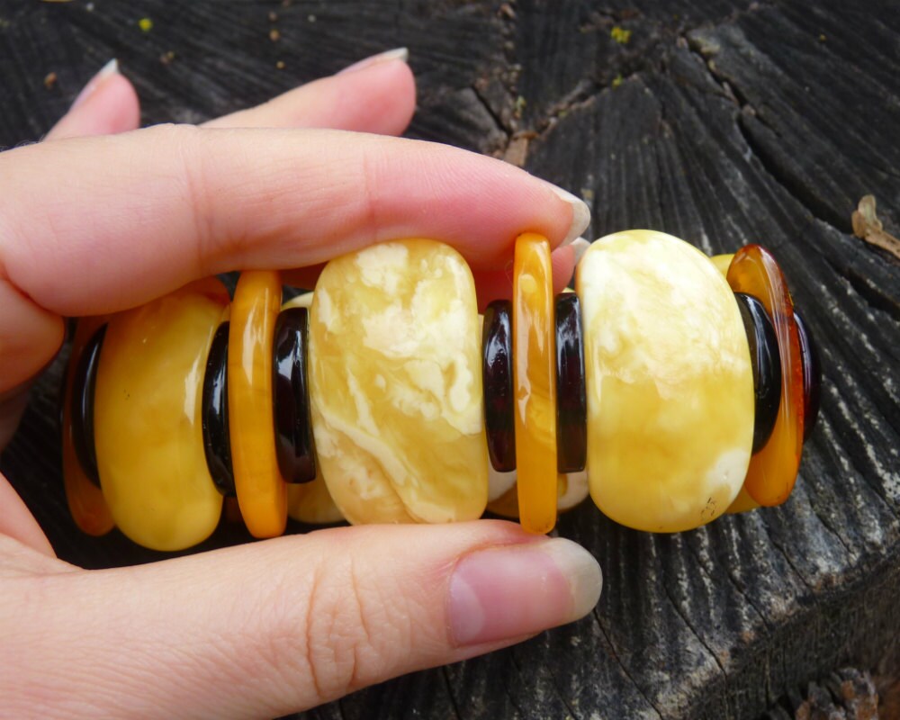 Baltic Amber Bracelet Butterscotch Stretch Multicolor Cherry Antique Untreated Natural Jewelry 39.7 gram