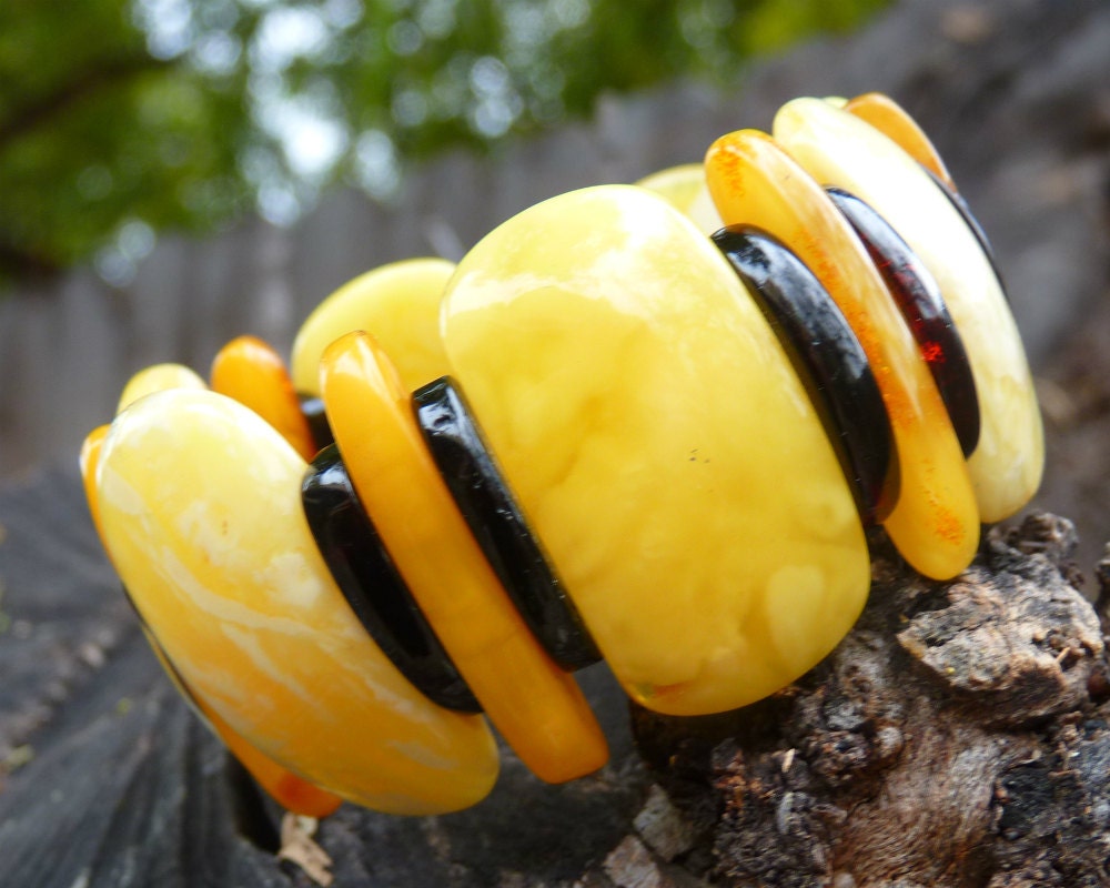 Baltic Amber Bracelet Butterscotch Stretch Multicolor Cherry Antique Untreated Natural Jewelry 39.7 gram