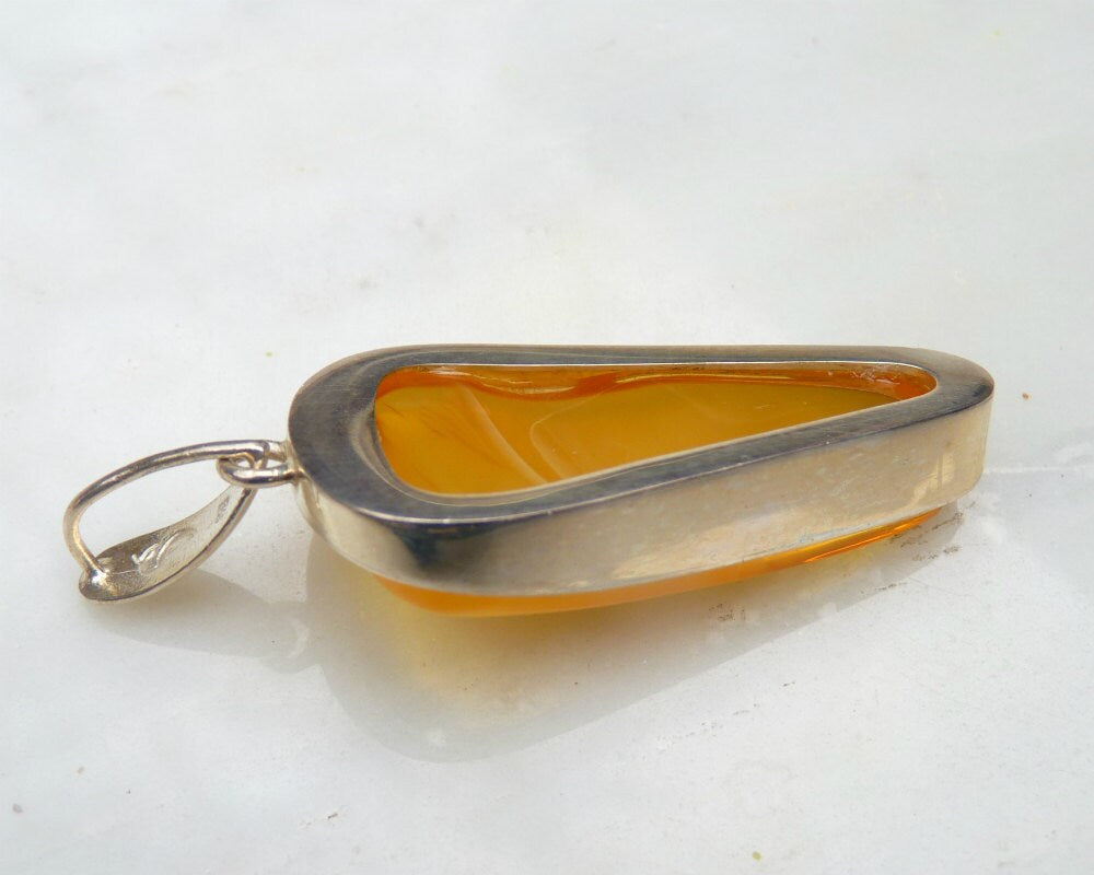 Baltic Amber Pendant Honey Cloudy Natural Untreated Unisex Jewelry 2.44" 12.7 gram 925 Silver