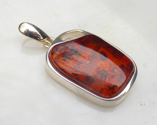 Baltic Amber Jewelry Pendant Cognac Sparkling Unisex1.8" 11 gram 925 silver