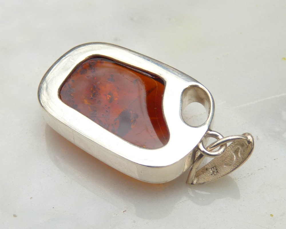 Baltic Amber Jewelry Pendant Cognac Sparkling Unisex1.8" 11 gram 925 silver