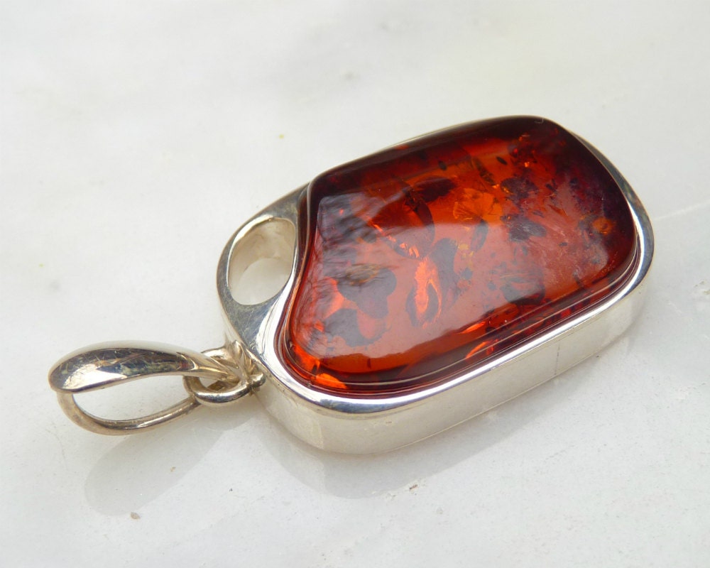 Baltic Amber Jewelry Pendant Cognac Sparkling Unisex1.8" 11 gram 925 silver