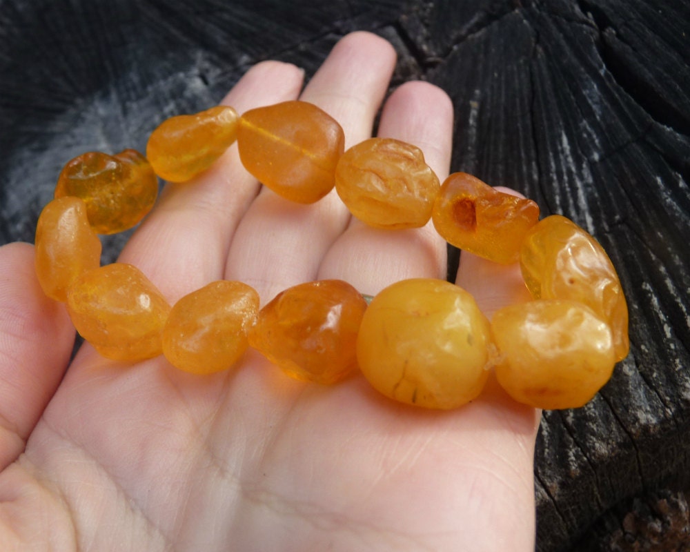 Baltic Amber Nodule Drop Bracelet Untreated Raw Natural Honey Unisex 8″ 16.3 gram