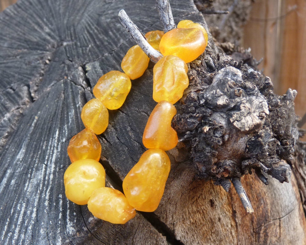 Baltic Amber Nodule Drop Bracelet Untreated Raw Natural Honey Unisex 8″ 16.3 gram