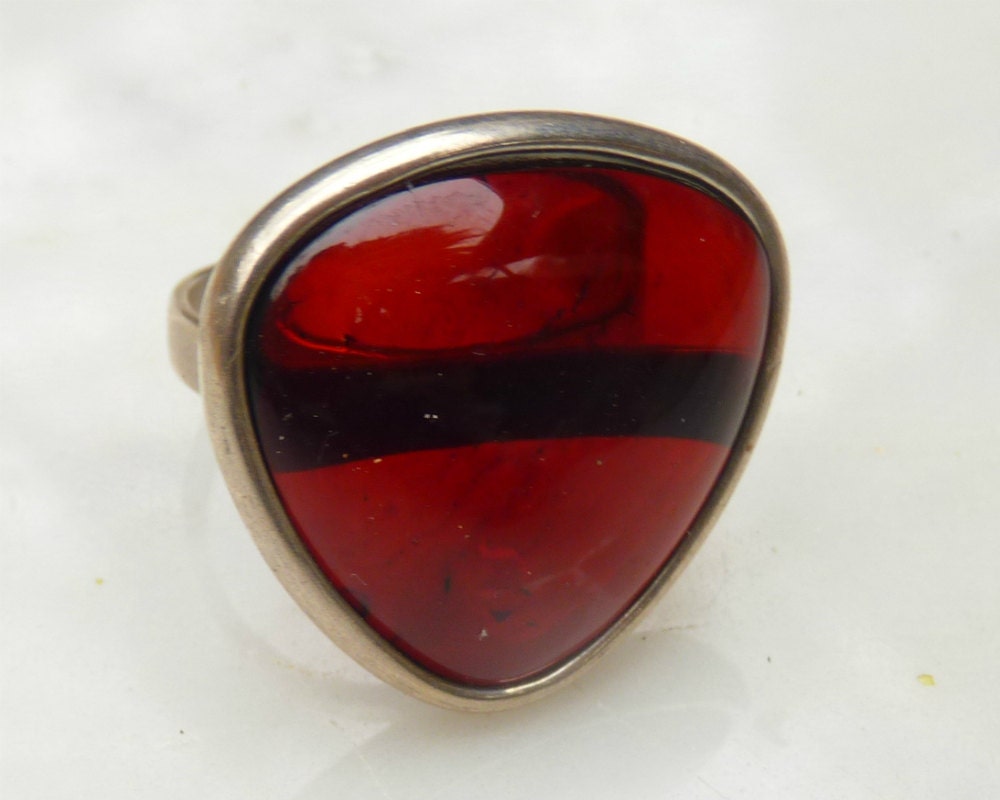 Baltic Amber Cherry Ring Adjustable Natural Jewelry 10.5 gram 925 Silver