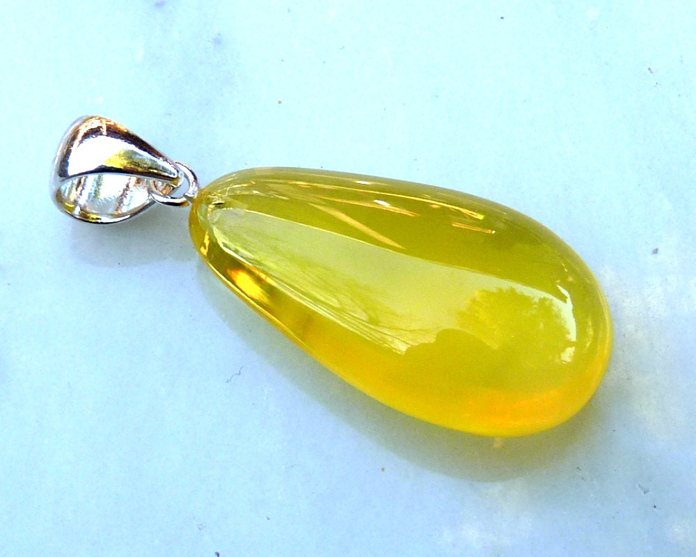 Baltic Amber Yellow Pendant Drop Natural Lemon Untreated Cloudy Unisex 2" 5.5 gram 925 Silver