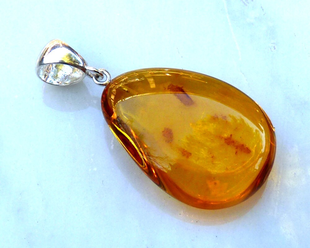 Baltic Amber Pendant Honey Drop Natural Untreated Jewelry 2" 7 gram 925 Silver