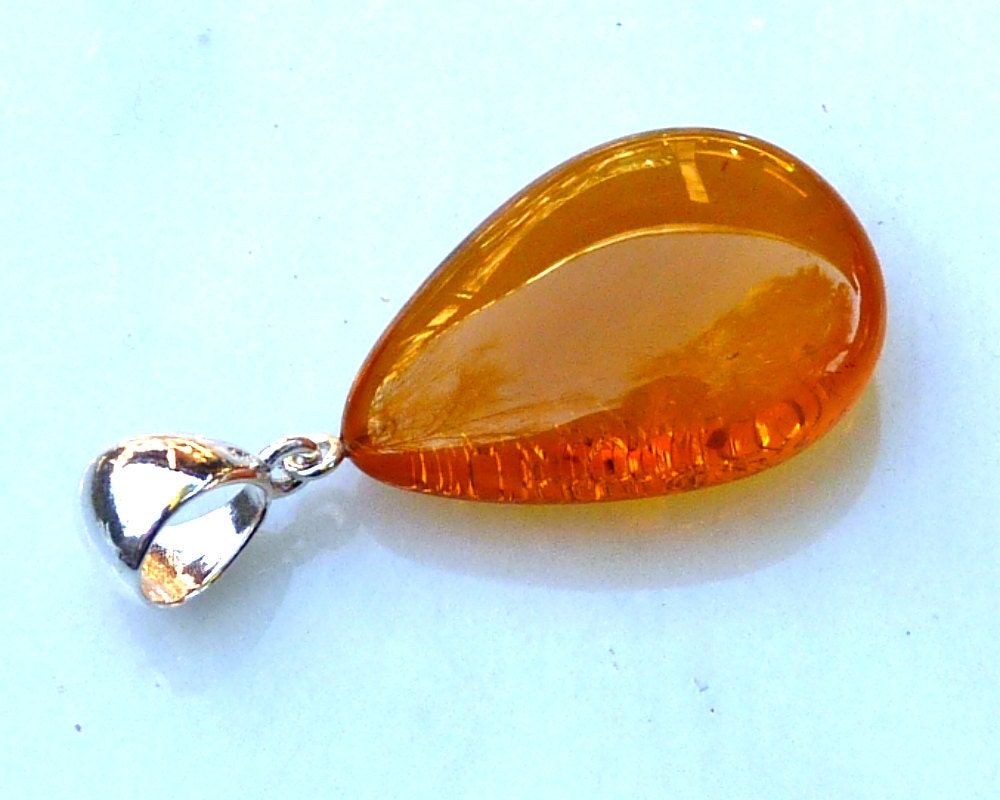 Baltic Amber Pendant Honey Drop Natural Untreated Unisex Jewelry 1.77" 5.9 gram 925 Silver