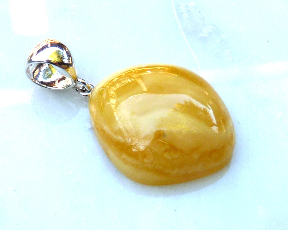 Baltic Amber Pendant Butterscotch Natural Untreated Jewelry 1.9" 7.5 gram 925 Silver