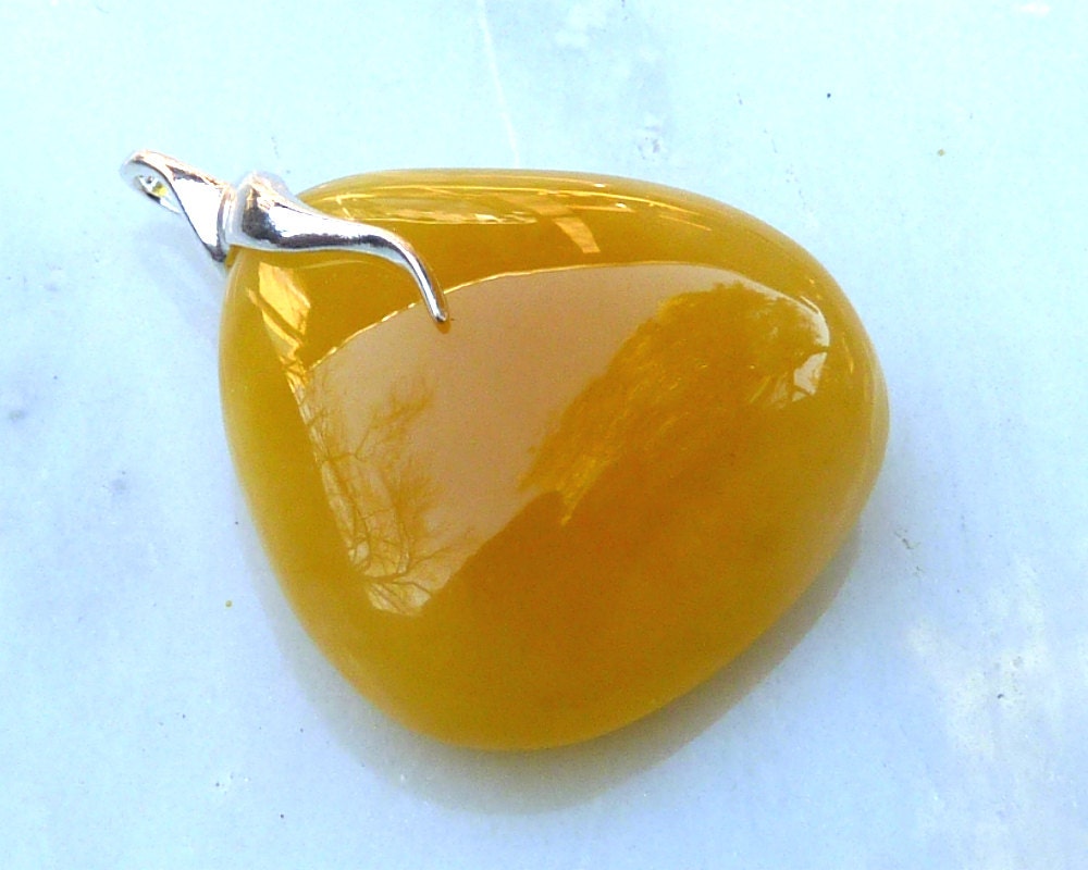 Baltic Amber Pendant Butterscotch Yellow Milky Natural Untreated Jewelry 1.54" 8.1 gram 925 Silver