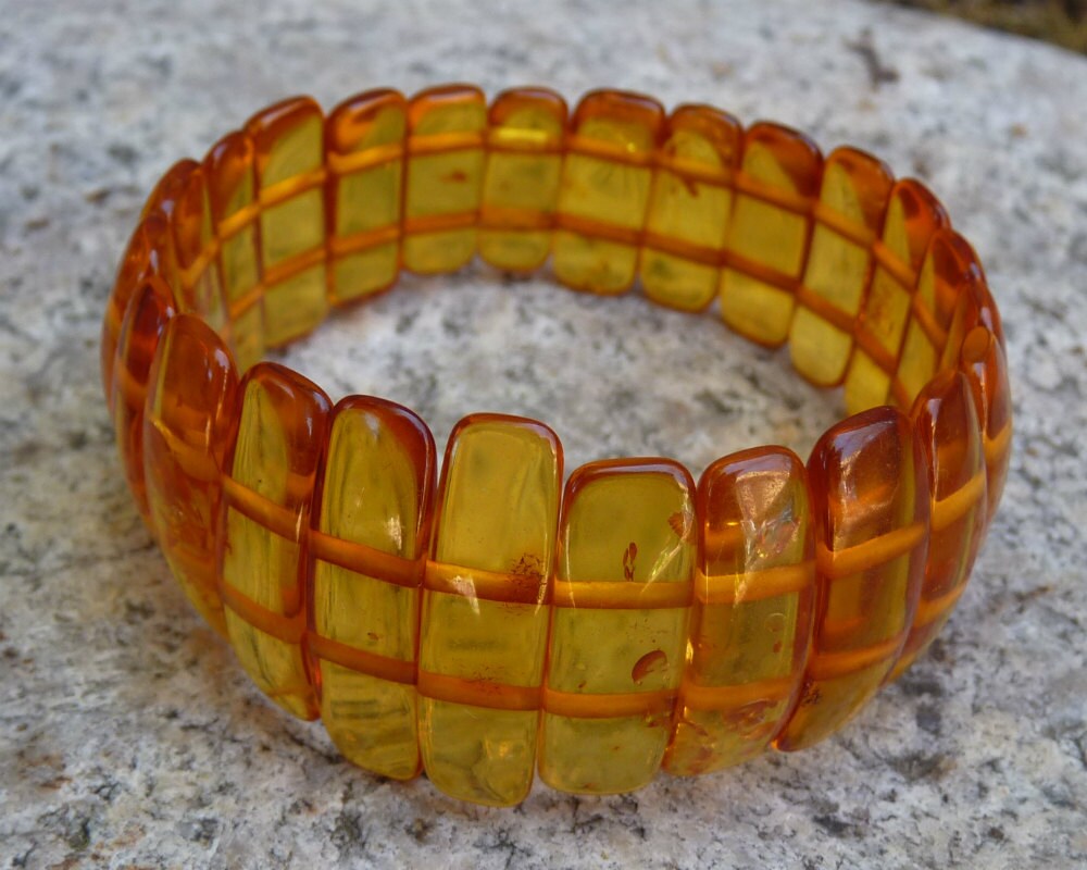 Baltic Amber Honey Bracelet Beaded Stretch Natural Unisex 7.5" 15.6 gram