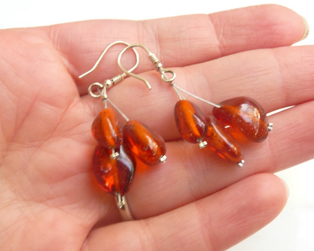 Baltic Amber Earrings Cognac Beads Natural Healing Jewelry 1.9" 925 silver